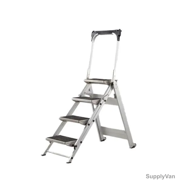 Warrior Wide Step Folding Platform Ladder, AM-WS-4, Aluminium, 4 Steps, 150 Kg Weight Capacity