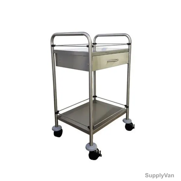 DP Metallic Dressing Trolley With Single Drawer, Stainless Steel, 2 Shelves, Silver