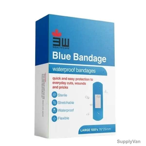 3W Waterproof Bandage, 3WM-NO-143, L, 25MM Width x 76MM Length, Blue, 100 Pcs/Pack