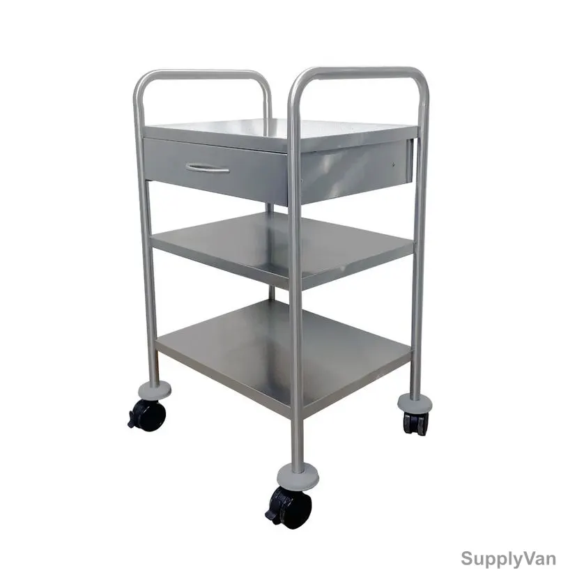 DP Metallic Dressing Trolley With Single Drawer, Stainless Steel, 3 Shelves, Silver