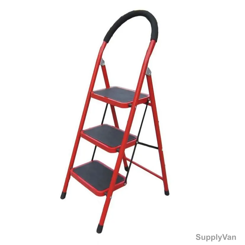 Aqson Foldable Step Ladder With Rubber Handgrip, ASLS3, 3 Steps, Red/Black