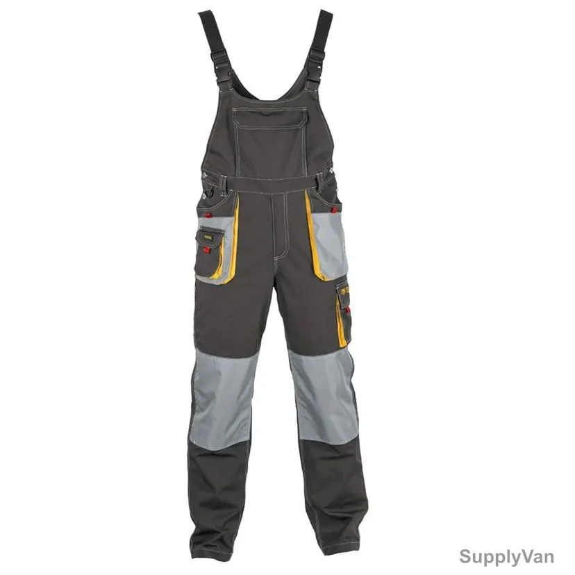 Denzel Work Bib Pants, 7790355, Size36, 65% Polyester and 35% Cotton, Black/Grey