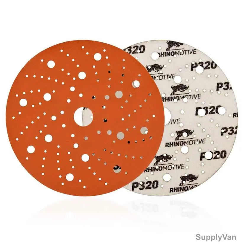 Rhinomotive Premium Extreme+ Multi-Hole Sanding Disc, R1512, 150MM, P320, Orange, 50 Pcs/Box