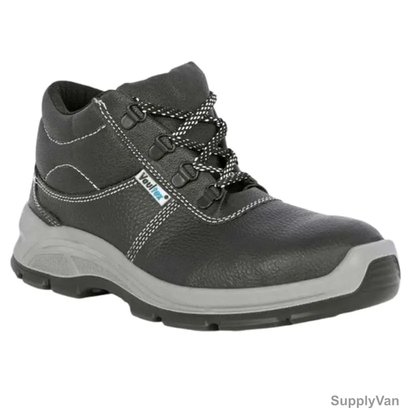 Vaultex Steel Toe High Ankle Safety Shoes, USB, Genuine Leather, SBP SR, Size39, Black