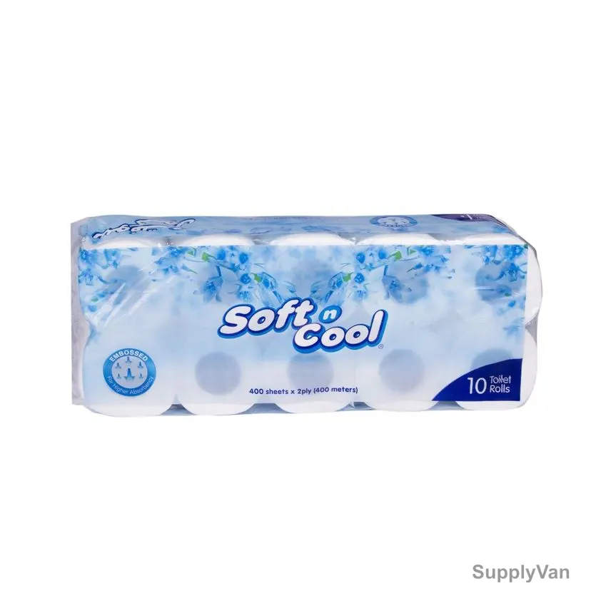 Soft n Cool Toilet Tissue Roll, SNCTR400, 2 Ply, 400 Sheets, White, 10 Rolls/Carton