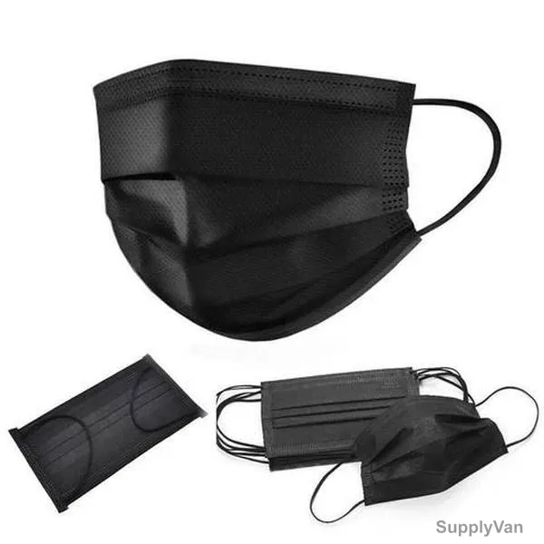 Disposable Face Mask, Non-Woven, 3 Layer, Black, 40 Pcs/Pack
