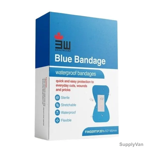 3W Waterproof Fingertip Bandage, 3WM-NO-141, 46MM Width x 60MM Length, Blue, 20 Pcs/Pack