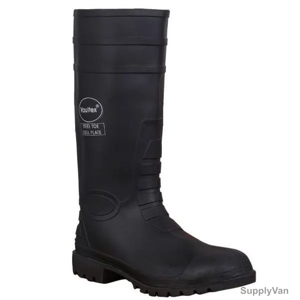 Vaultex Steel Toe Safety Gumboots, RBS12, PVC, Size38, Black