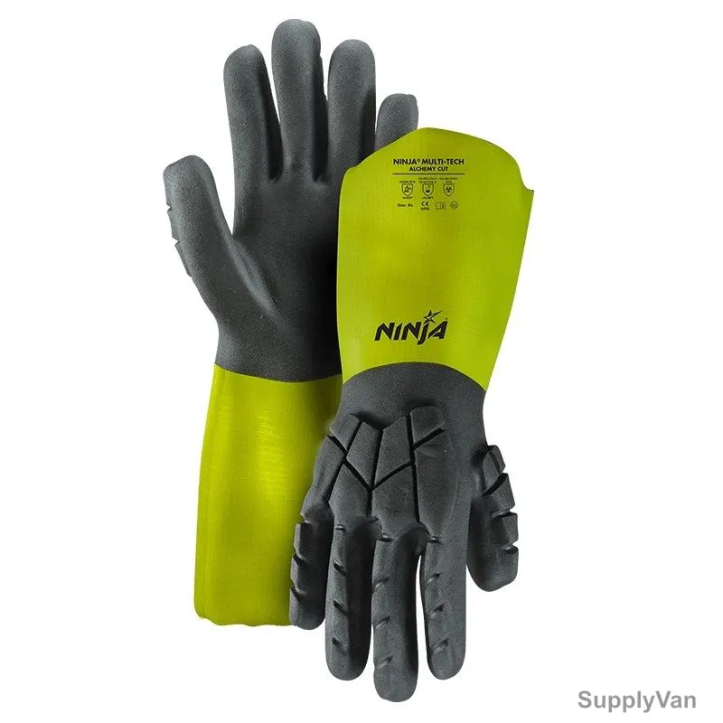 Ninja Chemical Resistant Gloves, Multitech Alchemy Cut, Nylon, XL, Black/Green