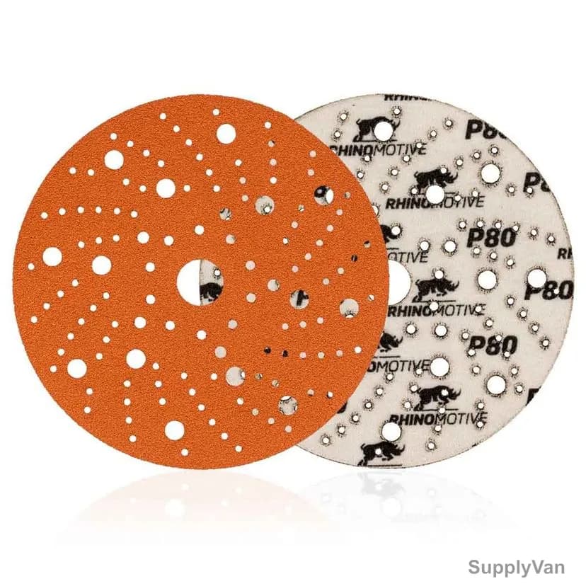 Rhinomotive Premium Extreme+ Multi-Hole Sanding Disc, R1508, 150MM, P80, Orange, 50 Pcs/Box