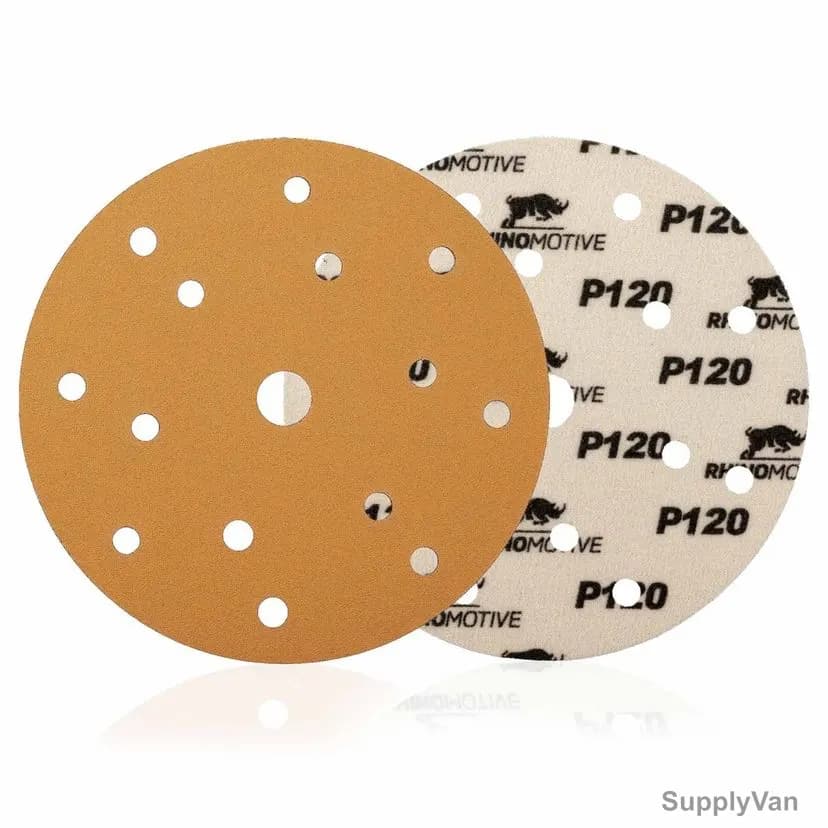 Rhinomotive Multi-Purpose Abrasive Disc, R1502, 150MM, P120, Gold, 100 Pcs/Box