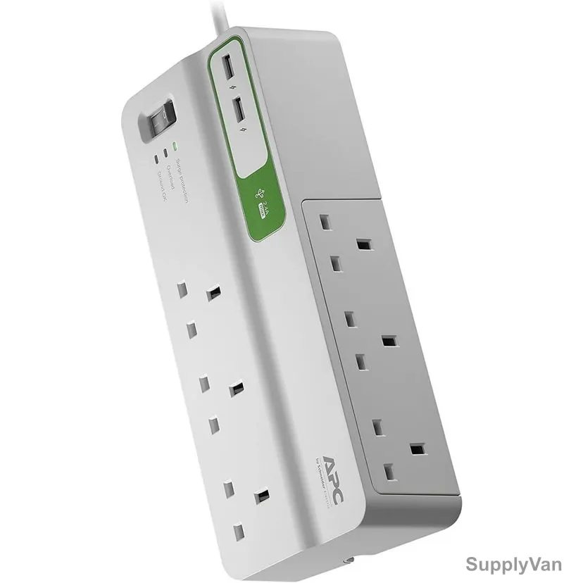 Schneider Electric 6 Outlet APC Essential Surge Protector With 2 USB Port, PM6U-UK, 2.4A, 230V, White